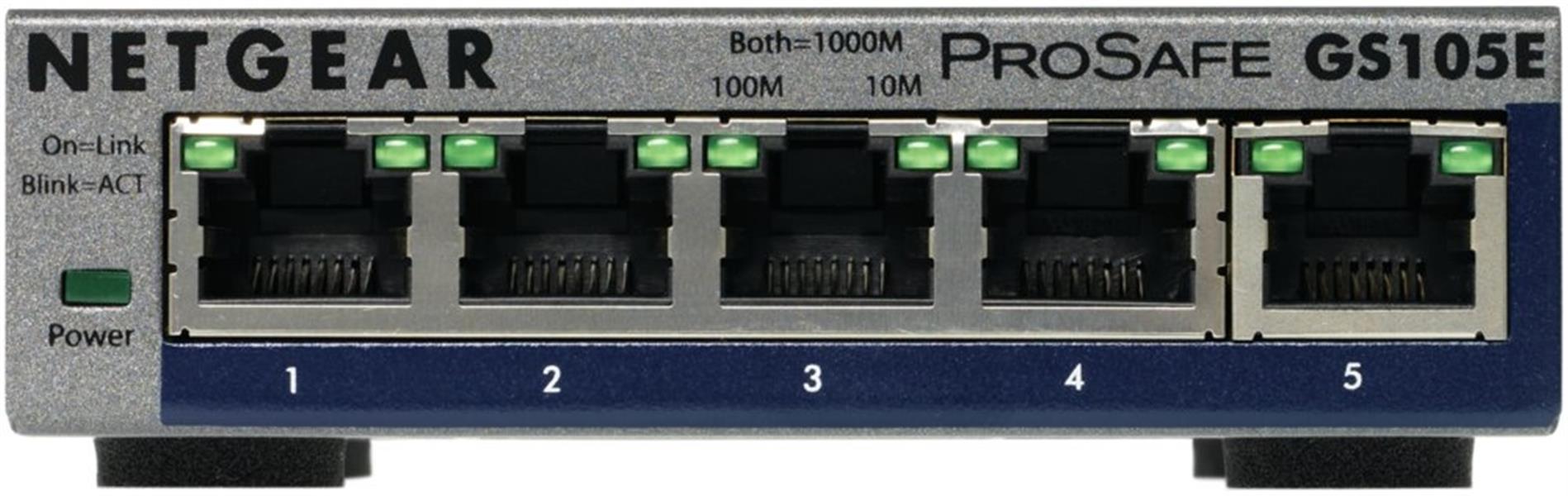 Netgear ProSAFE Unmanaged Plus Switch - GS105E - 5 Gigabit Ethernet poorten