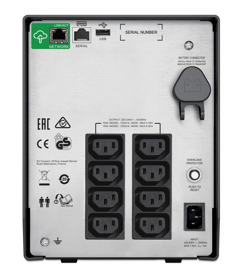 APC Smart-UPS SMC1000IC Noodstroomvoeding - 8x C13, USB, SmartConnect, 1000VA