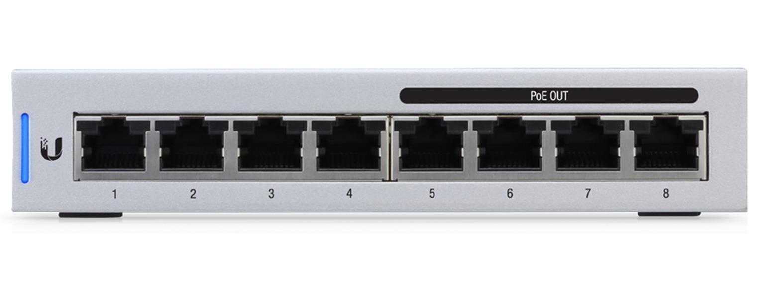 Ubiquiti UniFi Switch 8 Managed Gigabit Ethernet 10 100 1000 Power over Ethernet PoE Grijs