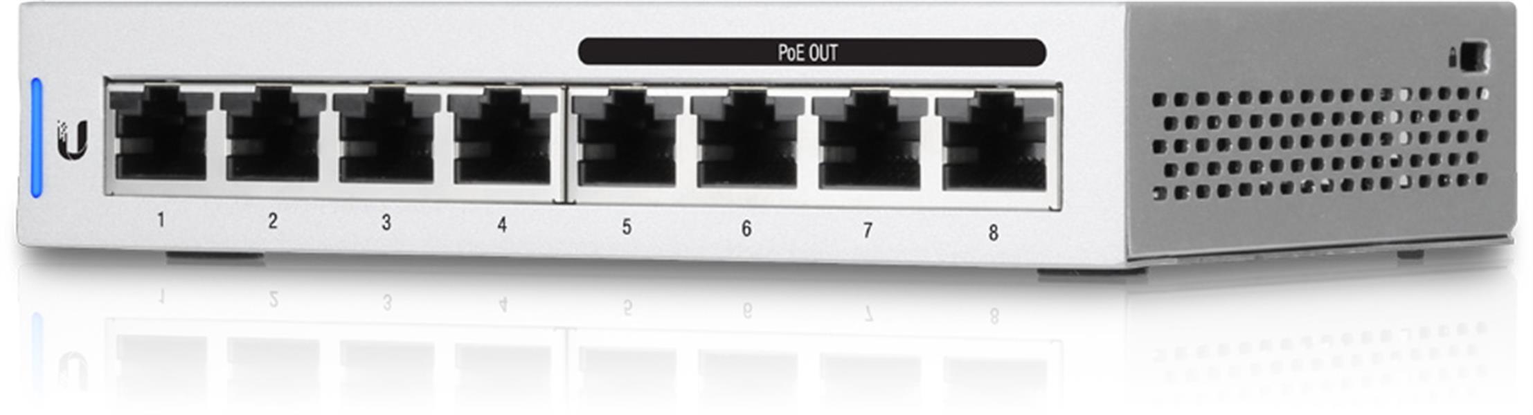 Ubiquiti UniFi Switch 8 Managed Gigabit Ethernet 10 100 1000 Power over Ethernet PoE Grijs