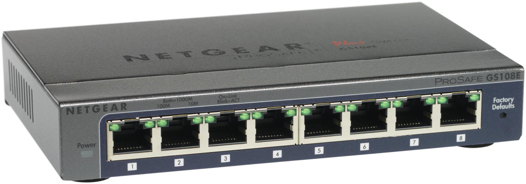 Netgear ProSAFE Unmanaged Plus Switch - GS108E - 8 Gigabit Ethernet poorten