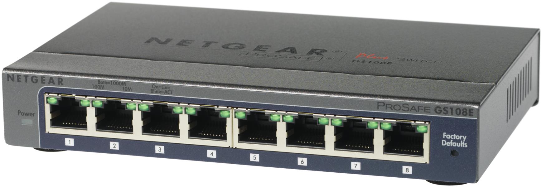 Netgear ProSAFE Unmanaged Plus Switch - GS108E - 8 Gigabit Ethernet poorten