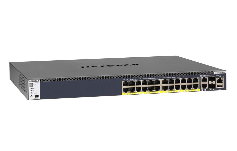 Netgear ProSAFE Managed Switch - GSM4328PA - Stackable platform met 24 PoE+ poorten + 2 x SFP+ en 2 x 10GBASE-T poorten (550W PSU)