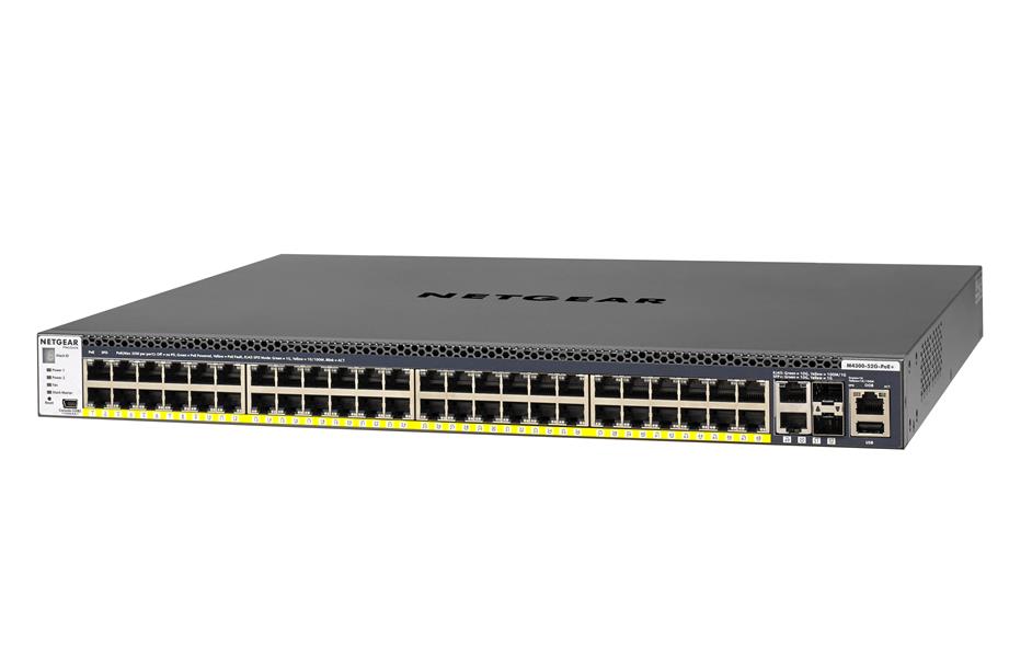 Netgear ProSAFE Managed Switch - GSM4352PA - Stackable platform met 48 PoE+ poorten + 2 x SFP+ en 2 x 10GBASE-T poorten (550W PSU)