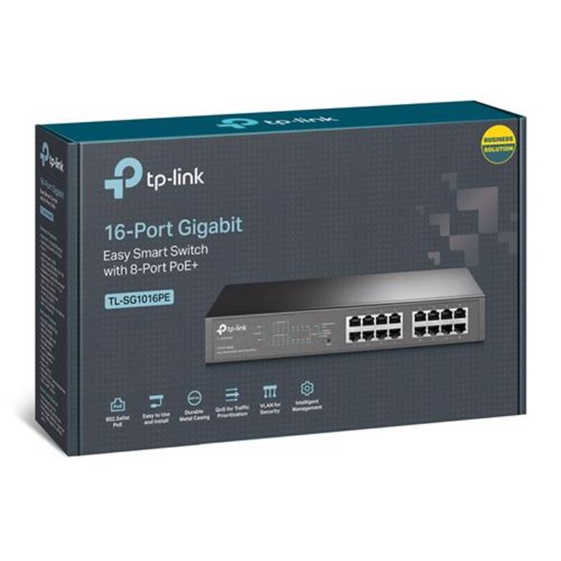 TP-LINK TL-SG1016PE netwerk-switch Managed Gigabit Ethernet (10/100/1000) Zwart Power over Ethernet (PoE)