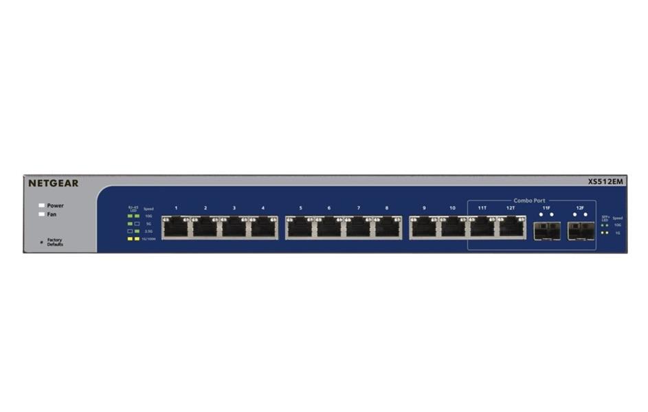 Netgear XS512EM Managed L2 10G Ethernet (100/1000/10000) Blauw, Grijs 1U