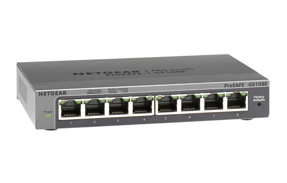 Netgear ProSAFE Unmanaged Plus Switch - GS108E - 8 Gigabit Ethernet poorten