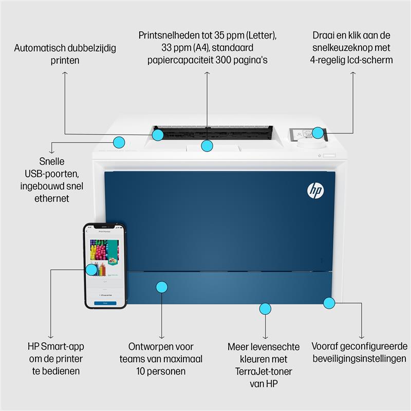 HP Color LaserJet Pro 4202dn printer, Kleur, Printer voor Kleine en middelgrote ondernemingen, Print, Printen vanaf telefoon of tablet; Dubbelzijdig p