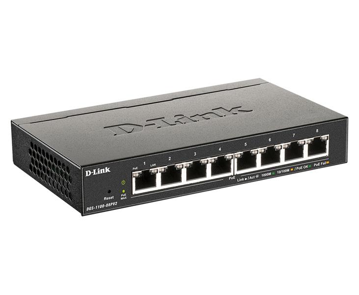 D-Link DGS-1100-08PV2 Managed L2/L3 Gigabit Ethernet (10/100/1000) Power over Ethernet (PoE) Zwart