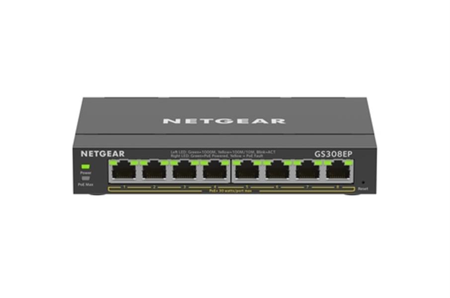 Netgear GS308EP Managed L2/L3 Gigabit Ethernet (10/100/1000) Zwart Power over Ethernet (PoE)