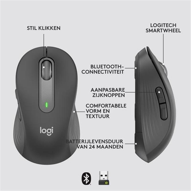 Logitech Signature M650 Draadloze Muis - Voor kleine tot middelgrote handen, 2 jaar batterijduur, stil klikken, aanpasbare zijknoppen, Bluetooth, comp