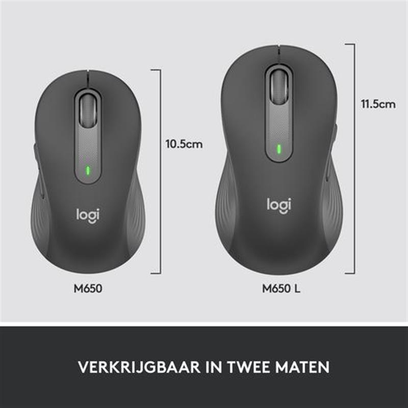 Logitech Signature M650 Draadloze Muis - Voor kleine tot middelgrote handen, 2 jaar batterijduur, stil klikken, aanpasbare zijknoppen, Bluetooth, comp