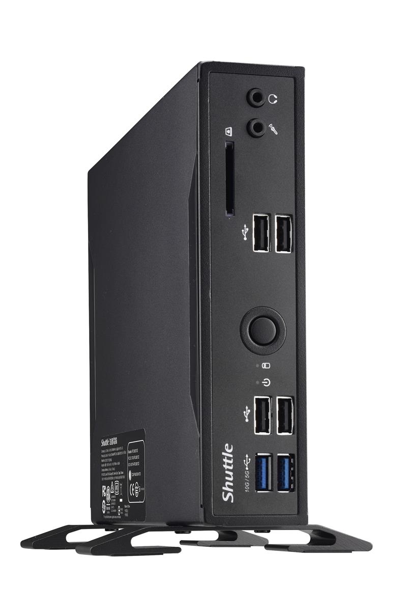 Shuttle XPC slim Barebone DS20UV2, Celeron 5205U, 1xHDMI, 1xDP, 1xVGA, 2xLAN (1xGbit, 1x2.5Gbit), 1xCOM, 8xUSB, ventilatorloos, 24/7 permanent gebruik