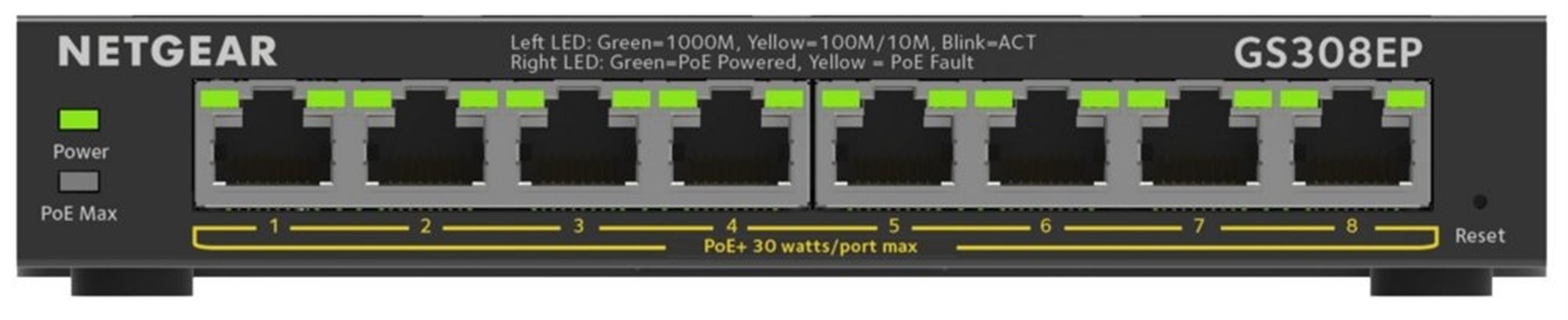 Netgear GS308EP Managed L2/L3 Gigabit Ethernet (10/100/1000) Zwart Power over Ethernet (PoE)