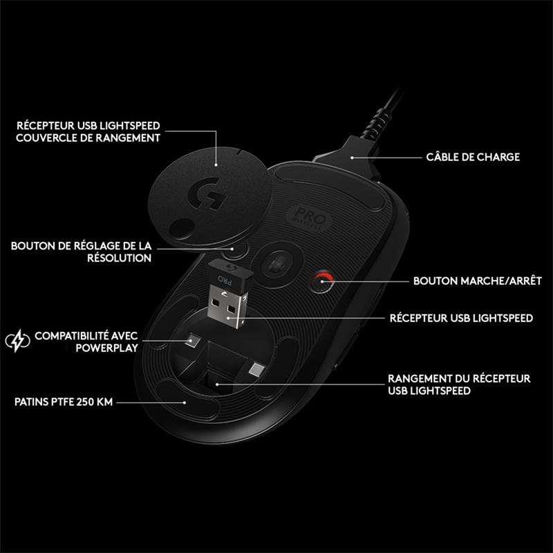Logitech Mouse G PRO WL Gaming black 1,8m USB-Lade-/Datenkabel,LIGHTSPEED USB-Empfänger