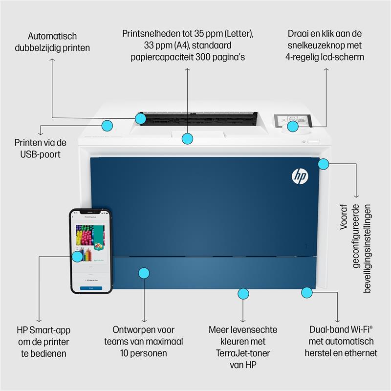 HP Color LaserJet Pro 4202dw printer, Kleur, Printer voor Kleine en middelgrote ondernemingen, Print, Draadloos; Printen vanaf telefoon of tablet; Dub